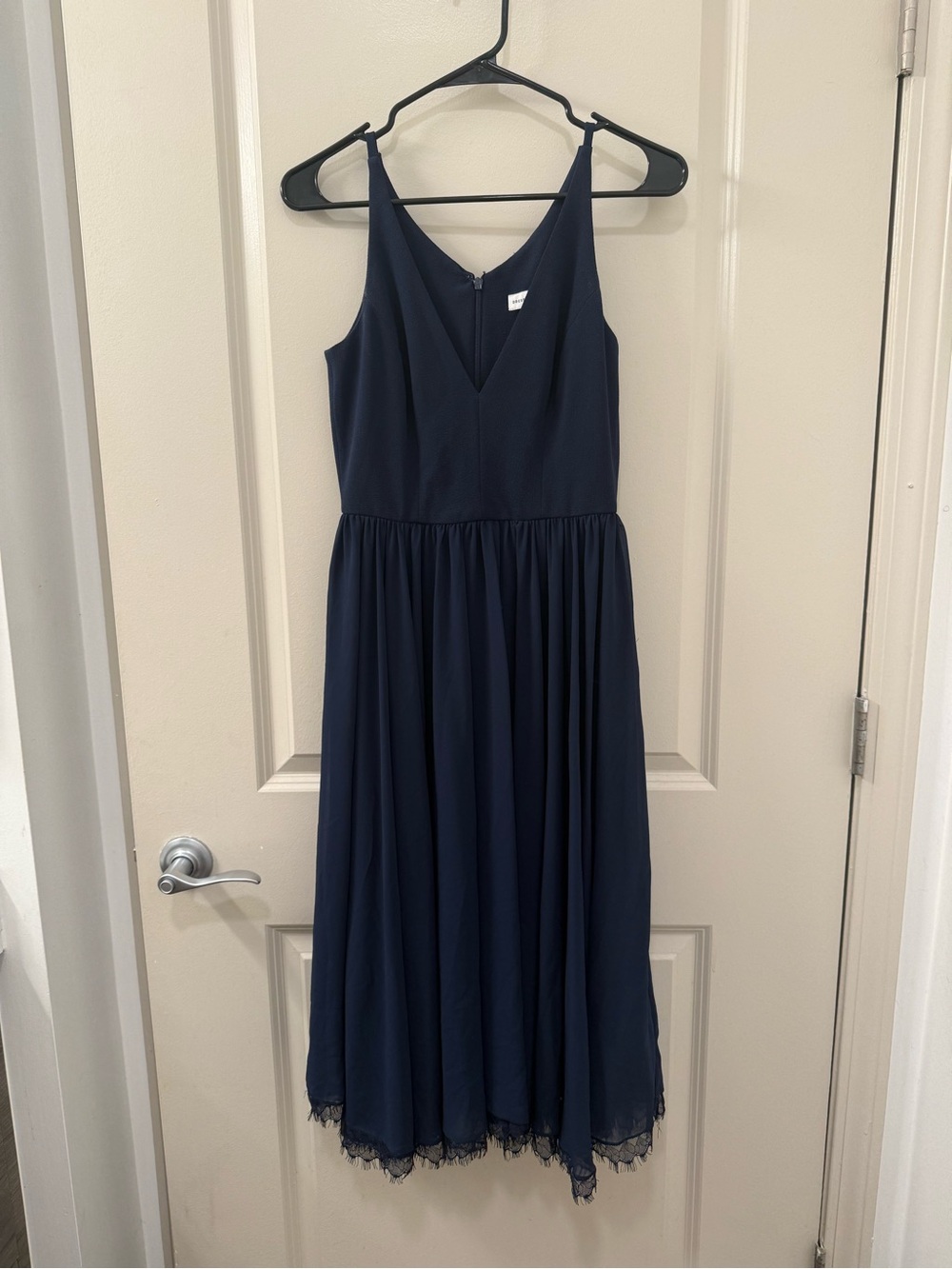 Dress the Population Alicia Mixed Media Midi Dress In Peacock Navy Blue Size S